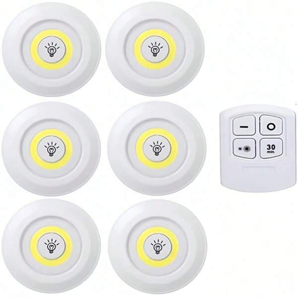 1pc/3pcs/6pcs Dimmable COB Recessed Lighting - Wireless Knob Operated Lights, Applicable For Bedroom/Dorm/Attic, 3 Timing Modes, Easy Peel And Stick