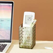 1Pc Transparent Plastic Square Cosmetic Storage Box, Large Capacity Makeup Brush Holder, Desk Storage Container For Lipstick,Eyeliner,Stationery, Multifunctional Makeup Storage Organizer, Suitable For Bathroom, Bedroom, Dormitory, Office - Multicolor - View 10