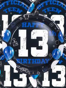 10pcs/20pcs/50pcs Black And Blue13th Birthday Decorations 13th Birthday Paper Plates Birthday Cake Plates Dinner Plates Disposable Official Teenager Blue 13th Birthday Tableware 13th Birthday Party Supplies For Teenager Favors