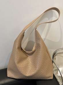 Bolso de hombro de mujer con forma de media luna tejido, bolso axilar de piel sintética con monedero