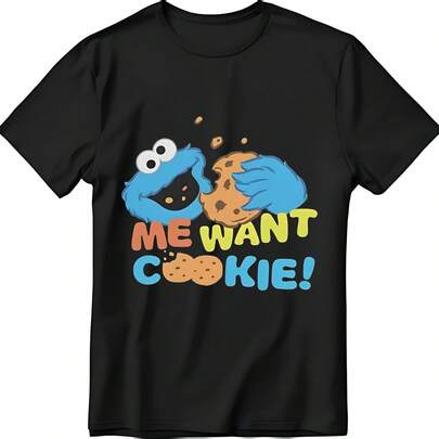 Sesame Streets Cookie Monster T-Shirt Men Cartoon 80s TV