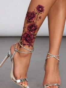 2 件性感紫色花朵临时纹身，逼真防水假纹身贴纸，适合女性，手臂、腿部、胸部人体艺术贴花 - 紫色 - 查看 8