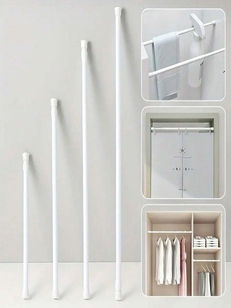 1pc Punch-Free Multi-Functional Telescopic Rod, Simple Installation, Perfect For Bathroom Shower Curtain Rod, Balcony Drying Rod, Wardrobe Hanging Clothes Rod, Door Window Hanging Curtain Rod, Curtain Rod Holder, Bathroom Accessories