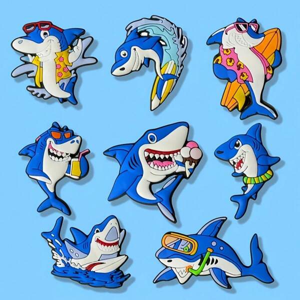8 Pieces Of Shark Series Accessories, Suitable For DIY Jewelry, Necklaces, Earrings, Keychains, Shoes, Bags, Living Room Decoration, Indoor And Outdoor Use, No Electricity Required, Very Suitable For Christmas, Easter, Halloween, Thanksgiving, As Gifts For Friends, Relatives, Classmates, Small Gifts.