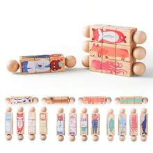 1 pieza Rompecabezas de madera con bloque de animales en 3D, juguete de ensamblaje giratorio, juguetes de desarrollo para niños de 3 a 6 años, sonajeros sin género, rompecabezas para niños, rompecabezas de madera, rompecabezas - Multicolor - Ver 2