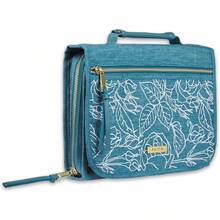Faith Badge Floral Women's Tri-Fold Organizer Bible Cover Zipper Closure, Teal Canvas, Medium - Medium_ - View 1