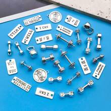 Juego de 10/32 piezas surtido de dijes de equipo de fitness de aleación con acabado plateado antiguo, adecuado para hacer collares, aretes, llaveros y accesorios de joyería DIY