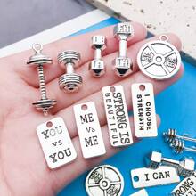 Juego de 10/32 piezas surtido de dijes de equipo de fitness de aleación con acabado plateado antiguo, adecuado para hacer collares, aretes, llaveros y accesorios de joyería DIY