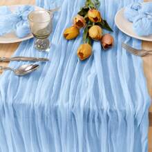 2pcs Cheesecloth Table Runner And 12pcs Napkin Set, Bohemian Cheese Cloth Style, Suitable For Weddings, Birthday Parties, Dinners, Holidays, Family Gatherings, Bridal Shower Decorations (Smoke Blue) - Multicolor - View 14
