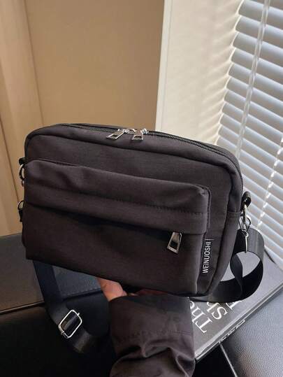Minimalist Square Bag Solid Black Adjustable Strap Side Bag