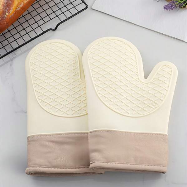 1pc Extra Long Silicone Oven Mitt, Heatproof Non-Slip Oven Glove With Soft Cotton Lining And Textured Grip, Long Elastic Thick Glove Suitable For Baking, Grilling, Cooking