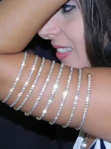 1 pièce Bracelet de bras décoré de strass minimaliste et mode, convenant pour le port quotidien, les tenues de soirée, les fêtes sur la plage et les festivals de musique