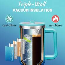 Travel Cups With Lid And Flip Straw - 40 Oz Tumbler With Handle, Cold-34H & Hot-10H Insulated Coffee Mug, Metal Hydro Thermal Jug, Spill Proof Water Bottle Fits In Car Cup Holder - 紫色 - 查看 6