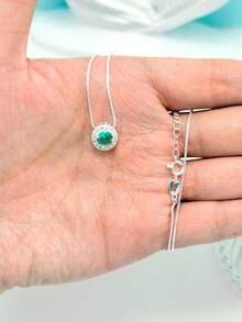 Luxury Necklace For Women, Multicolor Round  Pendant, 925 Silver Plated - Màu xanh Bạc hà - Xem 3