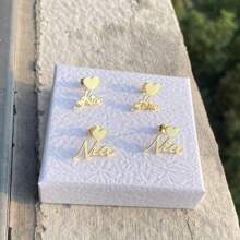 Customized Heart-Shaped Earrings, Hypoallergenic Stainless Steel Material, Personalized For Kids & Teens, Great Gift For Birthday Party, Back To School