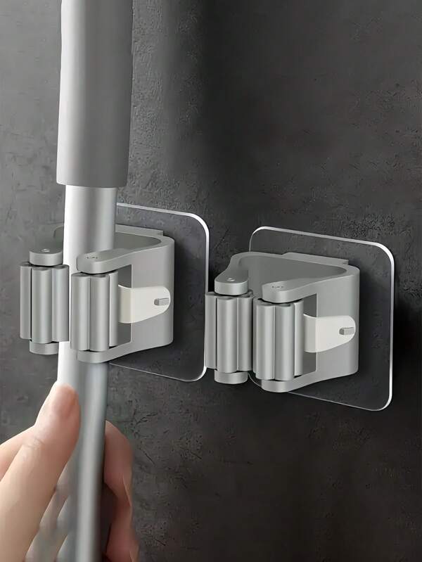 8/4/1 Pc Mop Holder With Hooks, Wall Mounted Mop Storage Rack, Bathroom Organizer, Mop Hooks, Mop Clips, Wall Mounted Mop And Broom Holder, Tool Storage, Mop Hanger, Bathroom, Kitchen Back To School