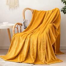 1pc Solid Color Siesta Blanket, Office Small Blanket, Sofa Throw Blanket, Soft Flannel, Lightweight For Summer, Suitable For Daily Use - Yellow - View 1