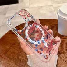 Funda para teléfono con diseño patriótico de camiones clásicos y fuegos artificiales (1 unidad). Compatible con phone 16, 15, 14, 13, 12 y 11 Pro. Fabricada en TPU, ofrece protección antigolpes. Ideal para la familia y los amigos. - transparente - Ver 2
