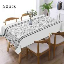 1pc/50pcs Versatile Elegant Bohemian Style Printed Polyester Tablecloth, Suitable For Kitchen, Dining Room, Holidays, Party, Easy To Clean And Durable Rectangular Tabletop Decor, Party Tablecloth, Modern Dining Table Cloth