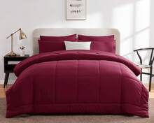 Red Comforter Set King 7 Pieces Red Bedding Set Christmas King Size Burgundy Bed In A Bag With All Season Quilted Comforter, Flat Sheet, Fitted Sheet, Pillowcases Burgundy King - 酒紅色 - 查看 7