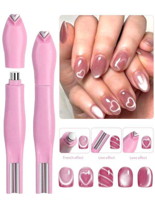 3D Heart Nail Magnet 3in1 Cat Eye Effect Double Line Moon Snake Pattern French Nail UV Attraction Magnetic Stick Manicure Tools,Nail Supplies,Nail Tools,Nail Art Tools,Back To School,Nails,Nail Tools For Press On Nails
