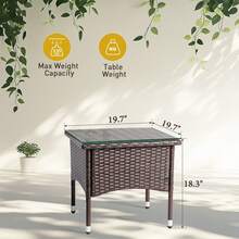 20" Patio Side Table, Outdoor Patio Wicker Square End Table, All-Weather Rattan Coffee Table W/Glass Tabletop For Backyard Deck Porch Poolside, Brown - 棕色 - 查看 3