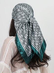 1pc Letter Print Imitation Silk Scarf, Women Square Scarves 90cm Large Scarf, Fashion Shawl, Street Wear Headband, Neck Wrap