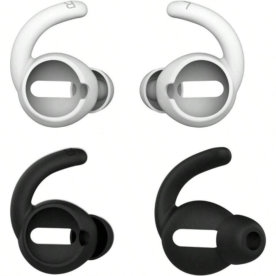 AntiSlip Earhooks Soft Silicone Skin Compatible With Apple Headphone 2 1 Lightweight Sound Quality Enhancement For Headphones Outdoor Activities InEar EarHook 2 Pairs White Black58jg - 白色和黑色 - 查看 1