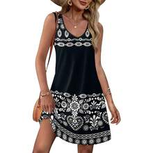 OFEEFAN Womens Summer Dresses 2025 V Neck Sleeveless Sundresses With Pockets Beach Vacation Clothes Floral/Plain - 花卉 44 - 查看 1