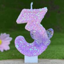 1 件生日蜡烛数字，高端蜡烛数字 0-9，适合浪漫派对、生日蛋糕装饰、节日周年派对蛋糕蜡烛、闪亮数字蜡烛 - 漸層紫蝴蝶 - 查看 6