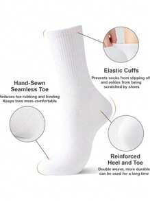 12 pares de meias brancas femininas de cano médio, confortáveis e modernas, adequadas para uso diário, esportivo e casual, podem ser usadas o ano todo.