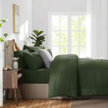 Queen Comforter Set Olive Green, 7 Pieces Bed In A Bag, Olive Green Comforter Queen Size, All Season Bedding Sets With Stitch Quilted Comforter, Flat Sheet, Fitted Sheet, Pillowcases - Green - View 7