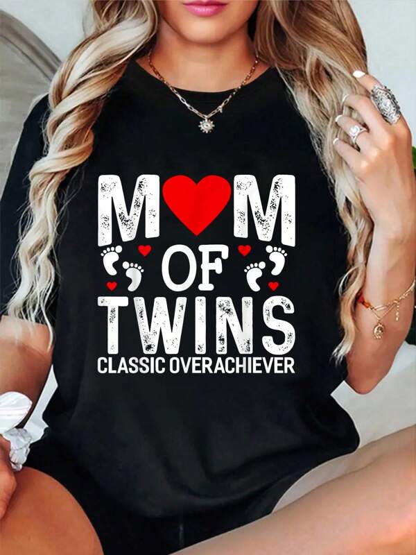 100% Cotton Funny Mom Of Twins Classic Overachiever Twins Mom T-Shirt Women's Men's Summer Comfort Soft Crew Neck Tee Tops