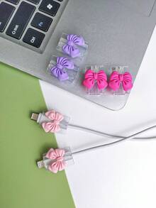 2 件蝴蝶结设计 USB 数据线，带透明保护头，兼容 20W Apple 充电器数据线保护器、充电器配件、手机配件 - 粉色 - 查看 3