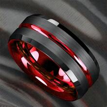 1 Pc Fashion New Elegant Aristocratic Red Slot Men's Domineering Ring Stainless Steel Inlay Red Carbon Finger Ring Jewelry Gift