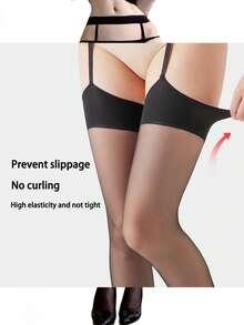 1件性感过膝吊袜带，适合体重121磅（约55公斤）及以下的女性。 - 黑色 - 查看 6