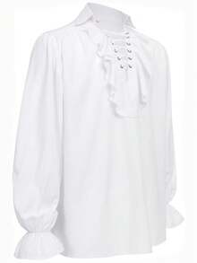 Men's Pirate Costume Shirt Steampunk Medieval Renaissance Gothic Ruffle Halloween Cosplay Top - White - View 3