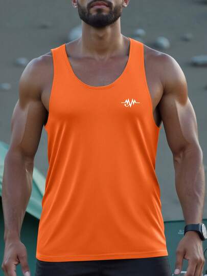 Men's Printed Sports Top, Breathable Quick-Dry Fitness Tank Top, Running & Streetwear Style