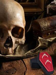 1pc Velvet Coffin Ring Box, Suitable For Gothic Wedding Ceremony, Gothic Jewelry Storage Decoration, Halloween Decoration, Holiday Gift - Black and Red - View 3