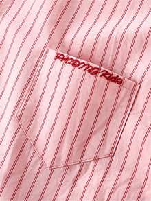 Young Boy Delicate Embroidery + Fresh Striped! Casual Spring & Autumn Polo Shirt, Suitable For Daily Outings And School, Simple Yet Chic - Pink - View 6