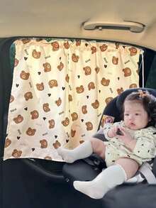 1 件婴儿提篮式卡通熊和恐龙图案窗帘，吸盘式侧窗遮阳隐私窗帘