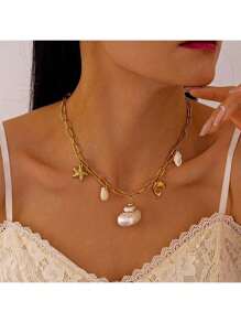 1pc Titanium Steel Conch, Dolphin, Starfish Necklace, Unique & Elegant Personal Style Jewelry For Women
