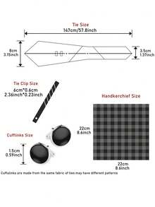AlanKing 1 套格子领带、口袋巾、袖扣礼盒，男士蓝色领带 8 厘米，适合节日、婚礼、工作男士领带 - HB216 - 查看 6