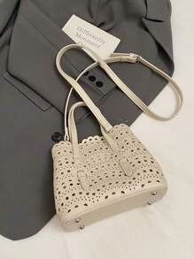 2 piezas Bolso de hombro tipo tote con diseño calado y bolsillo interior de moda