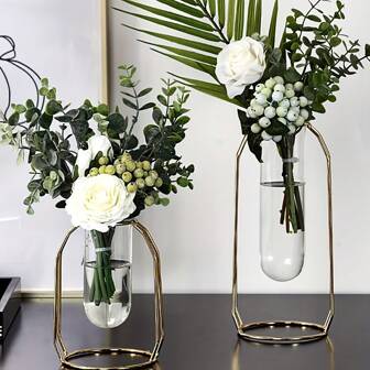 1pc Creative Metal Wire Hydroponic Plant Vase, Decorative Flower Holder