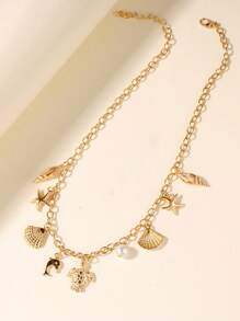 1pc Women's Fashion Pendant Necklace. Vintage Bohemian Resort Style, Featuring Starfish, Shell, Seashell, Turtle Pendant Design. Choker Necklace, Party/Festival Gift, Versatile Accessory Suitable For Everyday And Party Wear. Please Note Accessories Are Random.
