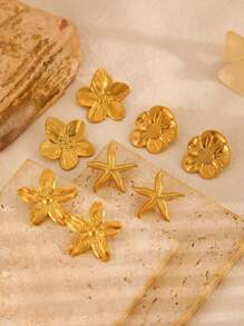 1 Pair Fashionable Unique Elegant Stainless Steel Starfish & Floral Design Stud Earrings For Women, Suitable For Daily Wear, Parties, Gatherings, Gift For Valentine's Day, Mother's Day