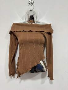 Women's Long Sleeve Off-The-Shoulder Blouse, One Size - 米色 - 查看 1