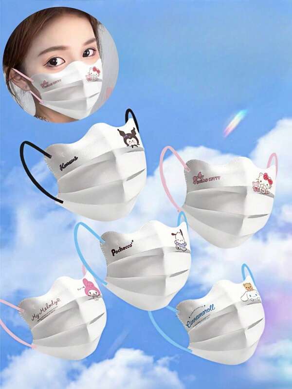 Sanrio Sanrio 2/10/30 piezas Máscara de dibujos animados linda y muy atractiva, máscara facial adelgazante portátil, máscara protectora de 3 capas contra el polvo, adecuada para salir, viajar, ir al trabajo