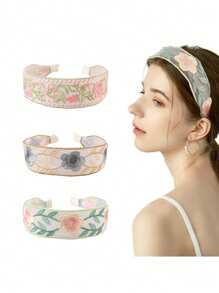 3 Elegant And Versatile Embroidered Flower Headbands For Women, Suitable For Daily Commuting To School, Work At The Beach, Vacation, Gatherings, Holidays, Gifts For Mother's Day, Hair Band, Hair Hoop